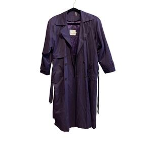 American Bazaar Vintage Purple Trench Coat‎ Removable Wool Liner Belted Womens L